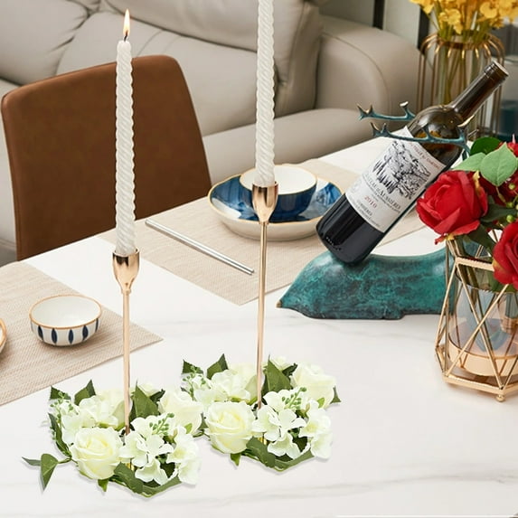 Fall Decorations for Home New Artificial Rose Candle Rings Festive Wedding Decoration Candlestick Rings Suitable for Wedding Centerpieces Party Home Table Decorations Candle Decorations White