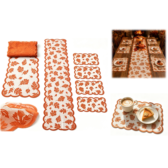 Fall Decorations for Home - Orange Lace Fall Leaves Table Runner | Thanksgiving Table Decor - Friendsgiving Party Decorations Holiday Maple Leaf Table Cloth Centerpiece for Home Kitchen
