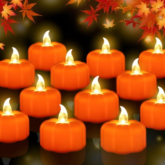 Fall Decorations for Home Pumpkin Tea Lights,  LED Orange Pumpkin Lights Flameless Candles Battery Operated, Halloween Thanksgiving Flickering Tealight Candle for Home Table Indoor Party Decor