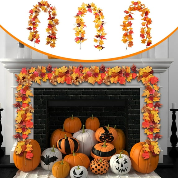 Fall Decorations For Home Thanksgiving Halloween Artificial Maple Leaf Fall Scenic Decoration Holiday Simulation Maple Leaf Wall Hanging Rattan Halloween Decorations Indoor Outdoor