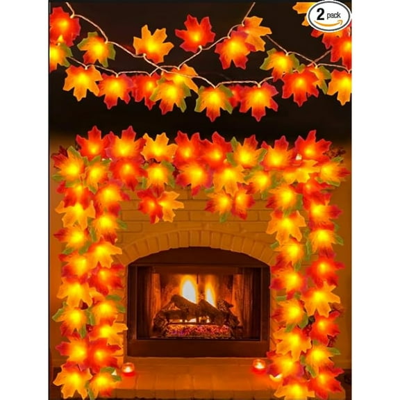 Fall Decorations for Home -Thanksgiving String Lights for Outside Battery Operated, Total 20ft 40 LED Fall Maple Leaves Garland with Light Outdoor for Porch Window Halloween Autumn Thanksgiving Decor