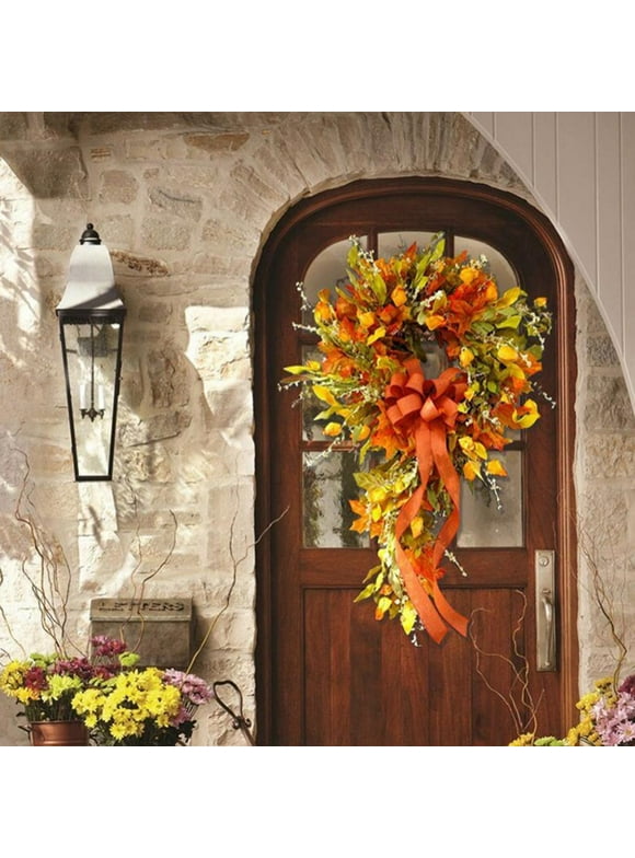 Fall Decorations for Home, Fall Wreath with Maple Leaves Bowknot for Autumn Decorations, Artificial Fall Wreaths for Front Door, Window, Wall, Fall, Thanksgiving Decor
