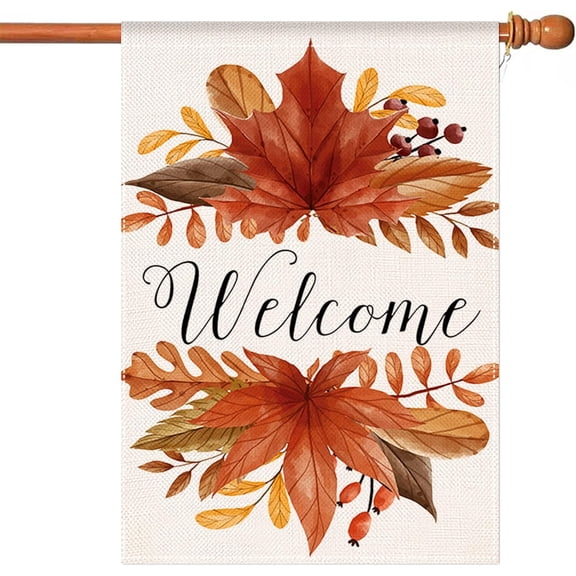 Fall Decorations Maple Leaf Welcome House Flag 28x40 Inch Thanksgiving Vertical Double Sided Yard Outdoor Decor