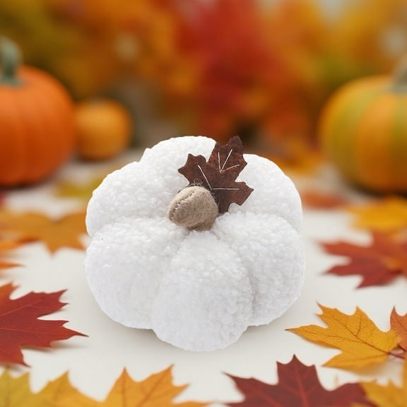 Fall Decorations Mini Felt Pumpkins with Maple Leaf,Cute Simulated Pumpkin Plush PP Cotton Filled Pumpkins Ornaments Toy for Thanksgiving Christmas Halloween Bedroom Sofa Couch Supplies