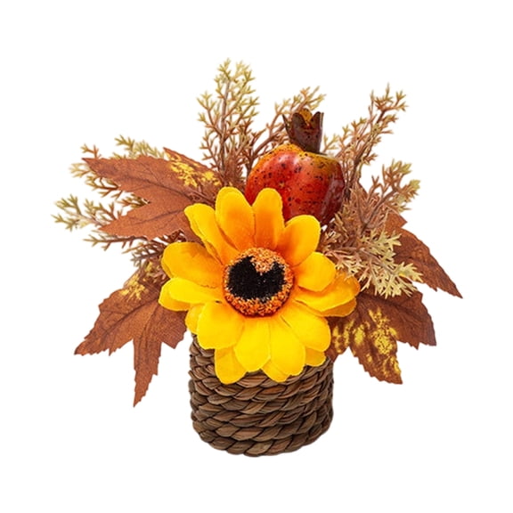 Fall Decorations Mini Potted Artificial Sunflower Arrangement for Home Office Table Shelf Farmhouse Autumn Harvest Seasonal Decor 1 Pack