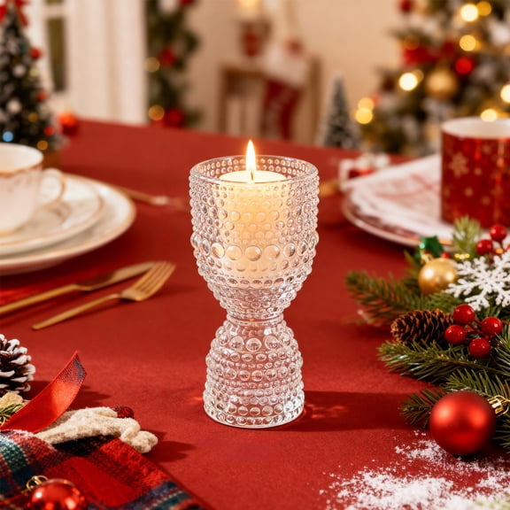 Fall Decorations New Christmas Small Wine Glass Candlestick Transparent Glass Candlestick Desktop Ornament B