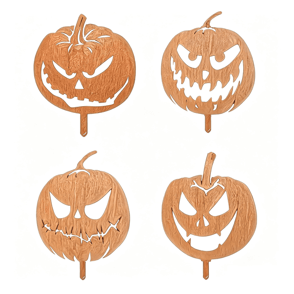 Fall Decorations Outdoor, 2D Rustic Metal Pumpkin Yard Stakes, Jack‑O‑Lantern Silhouette Ground Stakes for Halloween Lawn Garden Patio Harvest Decor