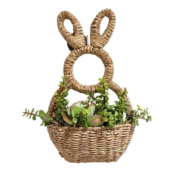 Fall Decorations Outdoor Hangs Bunny Basket Hanging Wall Pocket Spring Decor Hand Woven Wicker Easter Bunny Basket Wall Pocket Unlined Design Makes It Perfect For Adding For Front Door Decorations