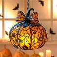 thumbnail image 1 of Taicans Fall Decorations Spooky Halloween Decorations,Pumpkin Lantern Glass Bow Metal Scrollwork Stained Glass Suncatcher Witch Hat Pumpkin Light for Door/Wall/Trees Fall Hanging Decor,Trick-or-Treat, 1 of 4