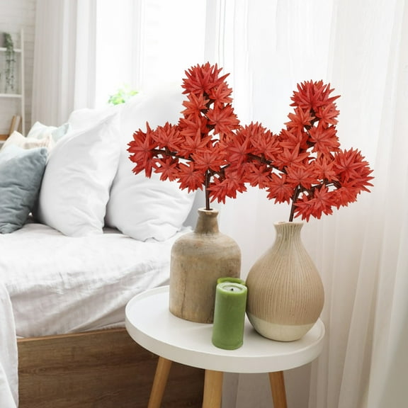 Fall Decorations Thanksgiving Decorations - Artificial Red Maple Leaf Branch Plastic Green Plant Decorative Accent For Seasonal Indoor Displays