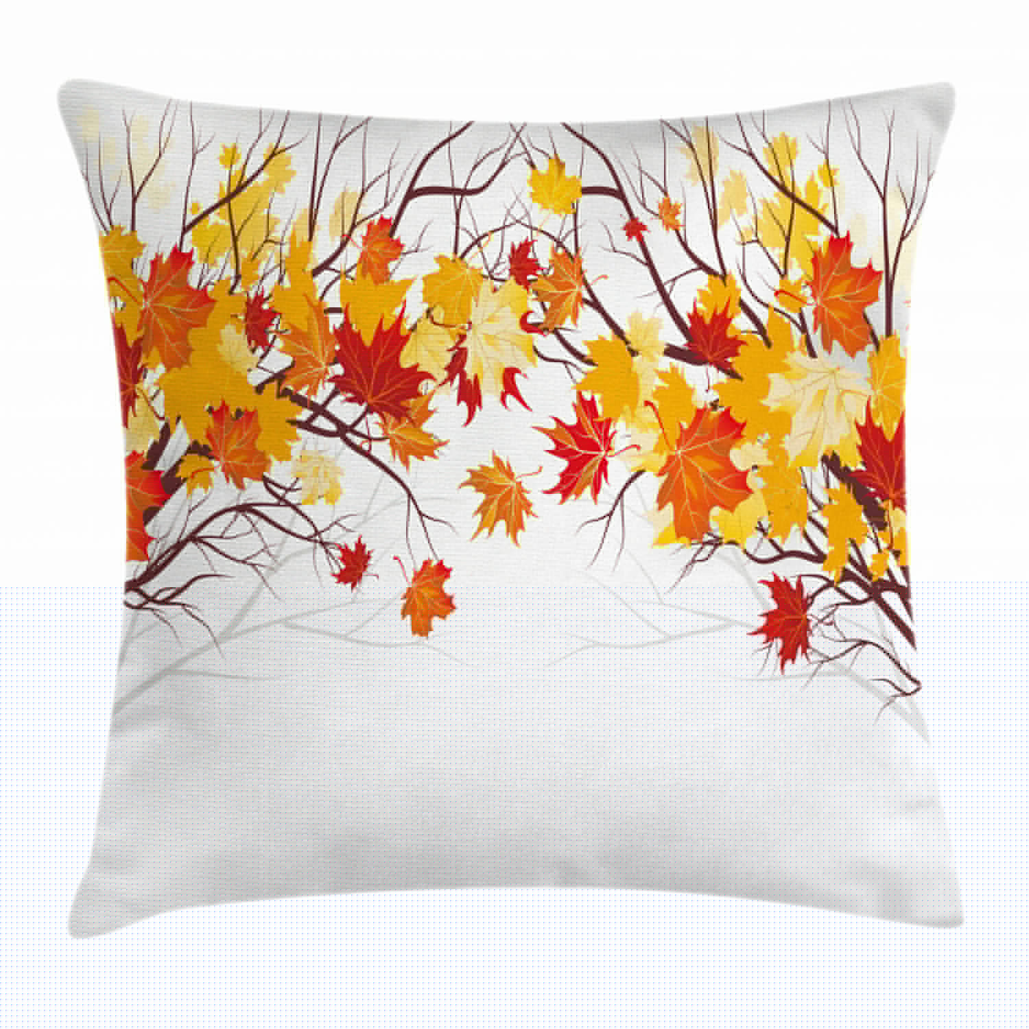 Fall Decorations Throw Pillow Cushion Cover, Image of Canadian Maple Leaves in Fall with Soft Reflection Effects, Decorative Square Accent Pillow Case, 16 X 16 Inches, Orange White, by Ambesonne