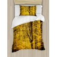 thumbnail image 1 of Fall Decorations Twin Size Duvet Cover Set, Epic View Deep Down in Forest with Shady Leaves Rural Habitat Scene, Decorative 2 Piece Bedding Set with 1 Pillow Sham, Yellow Brown, by Ambesonne, 1 of 3