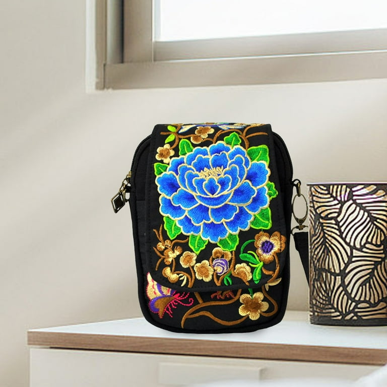 Fall Decorations Vintage Embroidery Women Floral Embroidered Purse Multicolored 2 Zipper Pockets Boho Ethnic Crossbody Bags For Women Small Purse Walmart
