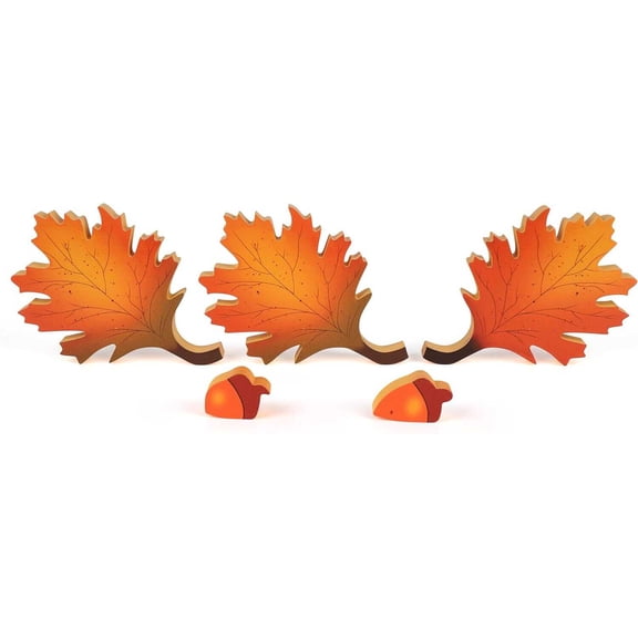 Fall Decorations for Home - 3 Pcs Rustic Maple & Oak Leaf Wooden Table Decor, Autumn Farmhouse Thanksgiving Signs for Mantel, Shelf, Tiered Tray