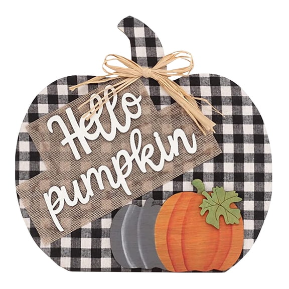 Fall Decorations for Home | Black and White Checkered Decor Pumpkin Table Decor | Rustic Home Decor for Halloween Autumn, 11X12 in