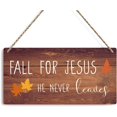 thumbnail image 1 of Fall Decorations for Home Office Front Door - 'Fall for Jesus He Never Leaves' Sign - Autumn Wall Hanging Decor 12 X 6 Inch, 1 of 7