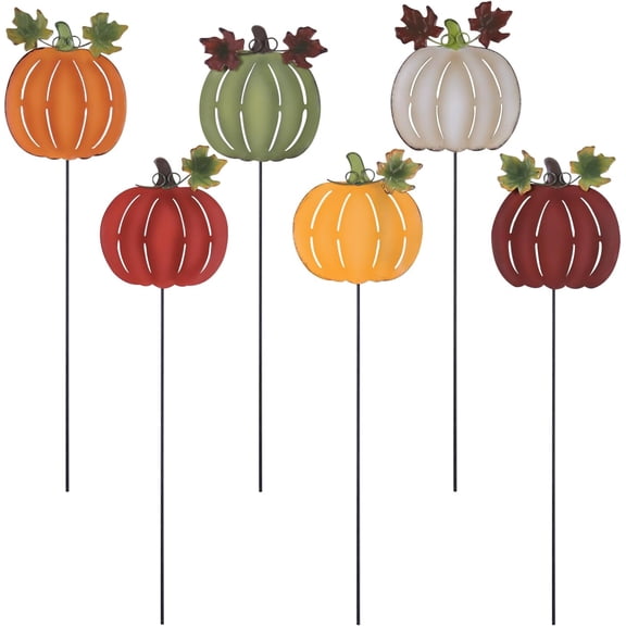 Fall Decorations for Home Outdoor, 6 PCS Metal Pumpkin Decorative Garden Stakes for Thanksgiving Decorations, Yard Signs for Garden Home Lawn Patio