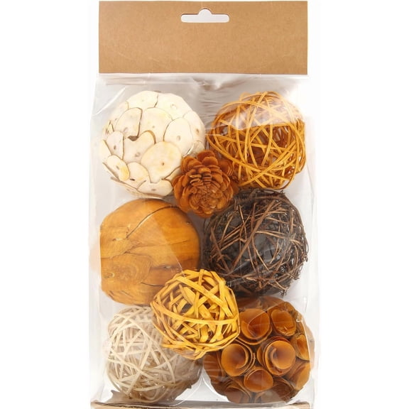 Fall Decorative Bowl & Vase Filler Balls For Home Decor, Set Of 6 PCS Harvest Natural Tone Rattan Wicker Centerpieces Decoration, Orbs Table Centerpiece