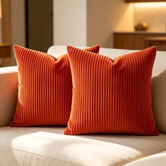 Fall Decorative Corduroy Throw Pillow Covers Set of 2 15.75X15.75in,Soft Striped Textured Cushion Cases, Boho Energetic Vibe Pillowcases for Home Decor, for Couch Chair Sofa Bed Living Room