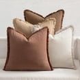 thumbnail image 1 of Fall Decorative Couch Pillow Covers Neutral Linen Fringe Throw Pillows Set of 4 Soft Rustic Cushions Boho Farmhouse Pillowcases for Bed Sofa Living Room Home Decor 18x18 Inch Beige/Brown/Green, 1 of 6