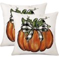 thumbnail image 1 of Fall Decorative Pillow Covers 18 x 18 Inch Set of 2 Orange Pumpkin with Buffalo Plaid Bow Autumn Seasonal Pillow Case Thanksgiving Decorations for Sofa Couch Living Room, 1 of 4