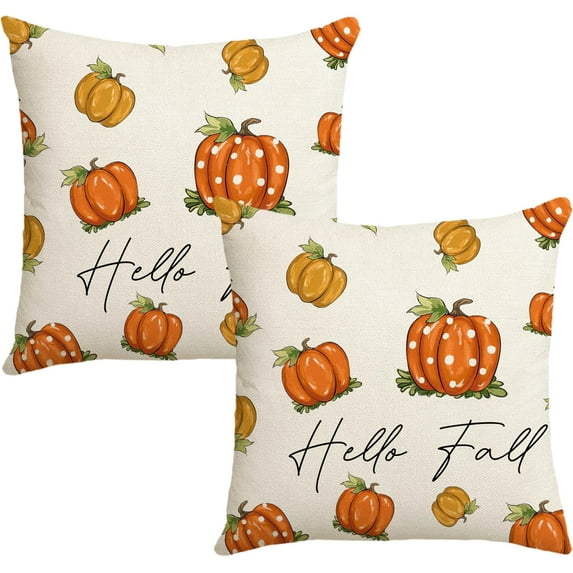 Fall Decorative Pillows 18 x 18 Hello Fall Pumpkin Throw Pillow Covers Outdoor Pillow Fall Home Decor for Autumn Thanksgiving Halloween Home Decorative