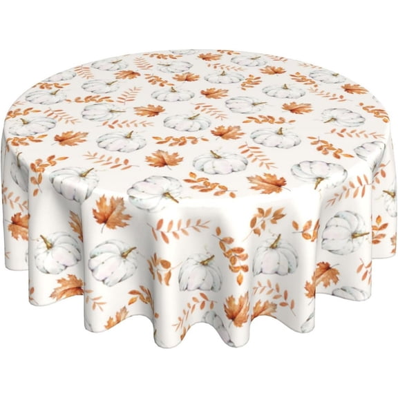 Fall Decorative Round Tablecloths 60 Inches Autumn Thanksgiving Pumpkin Leaf Round Table Cloth Fall Decor Washable Reusable Circle Table Cover for Home Kitchen Dining Room Party Outdoor Patio