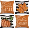 thumbnail image 1 of Fall Decorative Throw Pillow Covers 16 x 16 Inch Set of 4, Hello Pumpkin Maple Leaves Stripes Fall Decor Outdoor Farmhouse Pillow Cases for Home Couch (Orange Color), 1 of 6