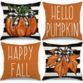 thumbnail image 1 of Fall Decorative Throw Pillow Covers 18 x 18 Inch Set of 4, Stripes Hello Pumpkin Happy Fall Decor Outdoor Farmhouse Pillow Cases for Home Couch (Orange Color) G338-18, 1 of 6
