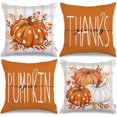 thumbnail image 1 of Fall Decorative Throw Pillow Covers 18 x 18 Inch Set of 4, Thanksgiving Pumpkin Spice Leaves Fall Decor Outdoor Farmhouse Plaid Pillow Cases for Home Couch (Orange Color) G335-18, 1 of 6