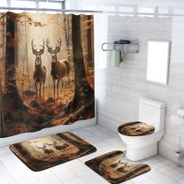 Fall Deer Forest Shower Curtain Set with Rugs Wildlife Animal Elk Rustic Cabin Moose Camping Bathroom Sets Decor Accessories with Non-Slip Rug Toilet Lid Cover Bath Mat and 12 Hooks, 72x72 Inch