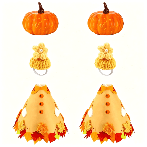 Fall Desk Goose Outfit, 1 Set Autumn Costume for 7 Inch Desk Goose, Includes Knit Hat Pumpkin & Felt Garment, Thanksgiving Desk Decor, Soft Felt Goose Accessories Gift