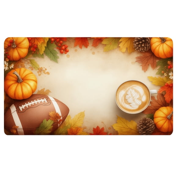 Fall Desk Pad,A cup of coffee,a football,and pumpkins on a table,14 x 24 Inch,Flat Mouse Pad,Desk Mat for Teachers