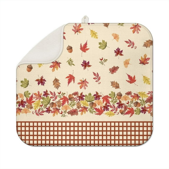 Fall Dish Drying Mat 16x18 Inch, Ultra Absorbent Microfiber Dish Rack Pad Drainer Mat for Kitchen Counter, Coffee Bar, Thanksgiving Autumn Harvest Decor.