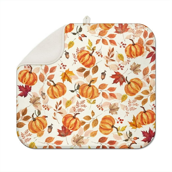 Fall Dish Drying Mat 16x18 Inch, Ultra Absorbent Microfiber Dish Rack Pad Drainer Mat for Kitchen Counter, Coffee Bar, Thanksgiving Autumn Harvest Decor.