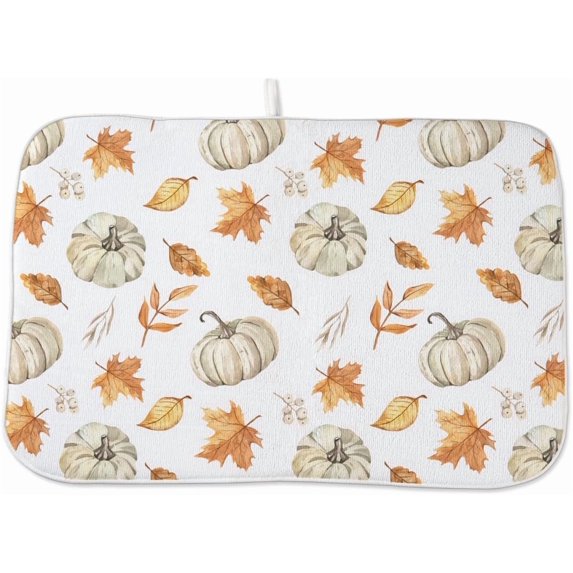 Fall Dish Drying Mat 18 x 24 Inch Thanksgiving Pumpkin Maple Leaf Drying Mat for Kitchen Counter Absorbent Farmhouse Harvest Autumn Pumpkin Dishes Dry Pad for Drainer Rack Kitchen Fast Dry