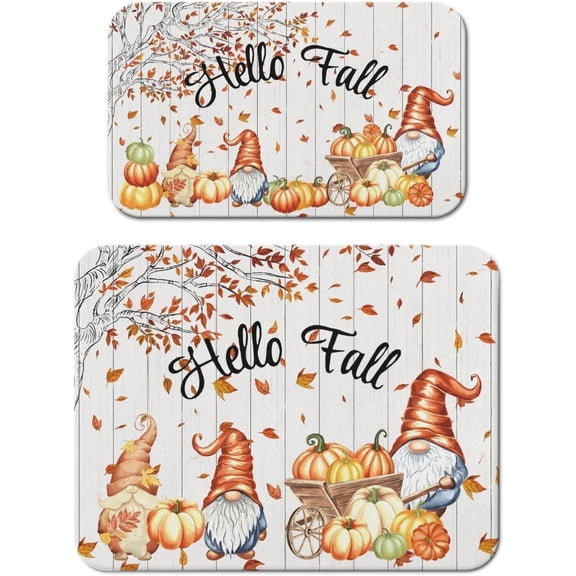 Fall Dish Drying Mat for Kitchen Counter 2 Pack with Non-Slip Rubber Backing - Heat-Resistant Absorbent Coffee Bar Mat, Dish Rack Mat, Hello Fall Dish Drying Mats 18x24+19.5x12 inch