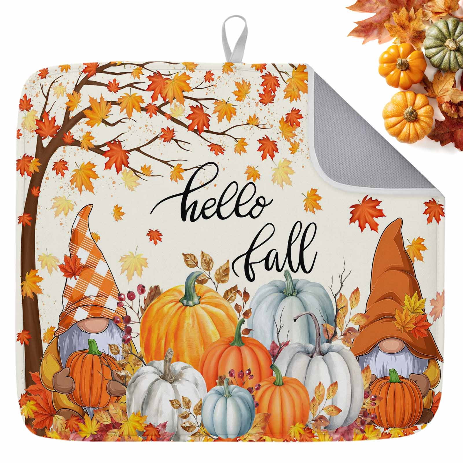 Fall Dish Drying Mat for Kitchen Counter Autumn Maple Leaves Gnome ...