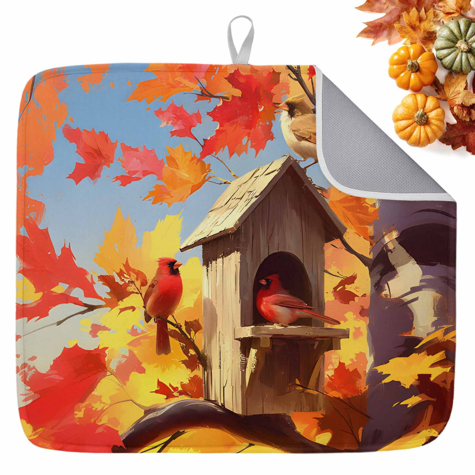 Fall Dish Drying Mat for Kitchen Counter Cardinal Bird Drying Pad ...