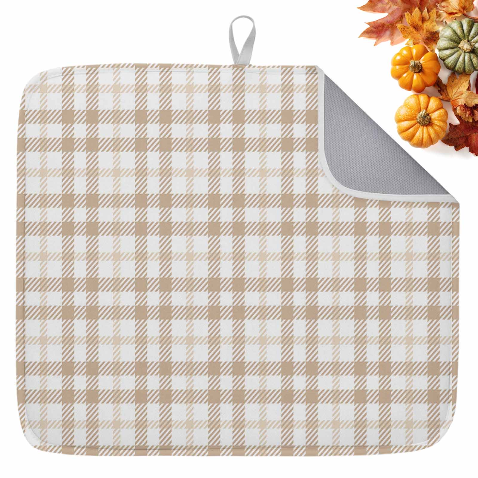 Drying Pad Pattern Fall Dish Drying Mat for Kitchen Counter Check Plaid Drying Pad ...