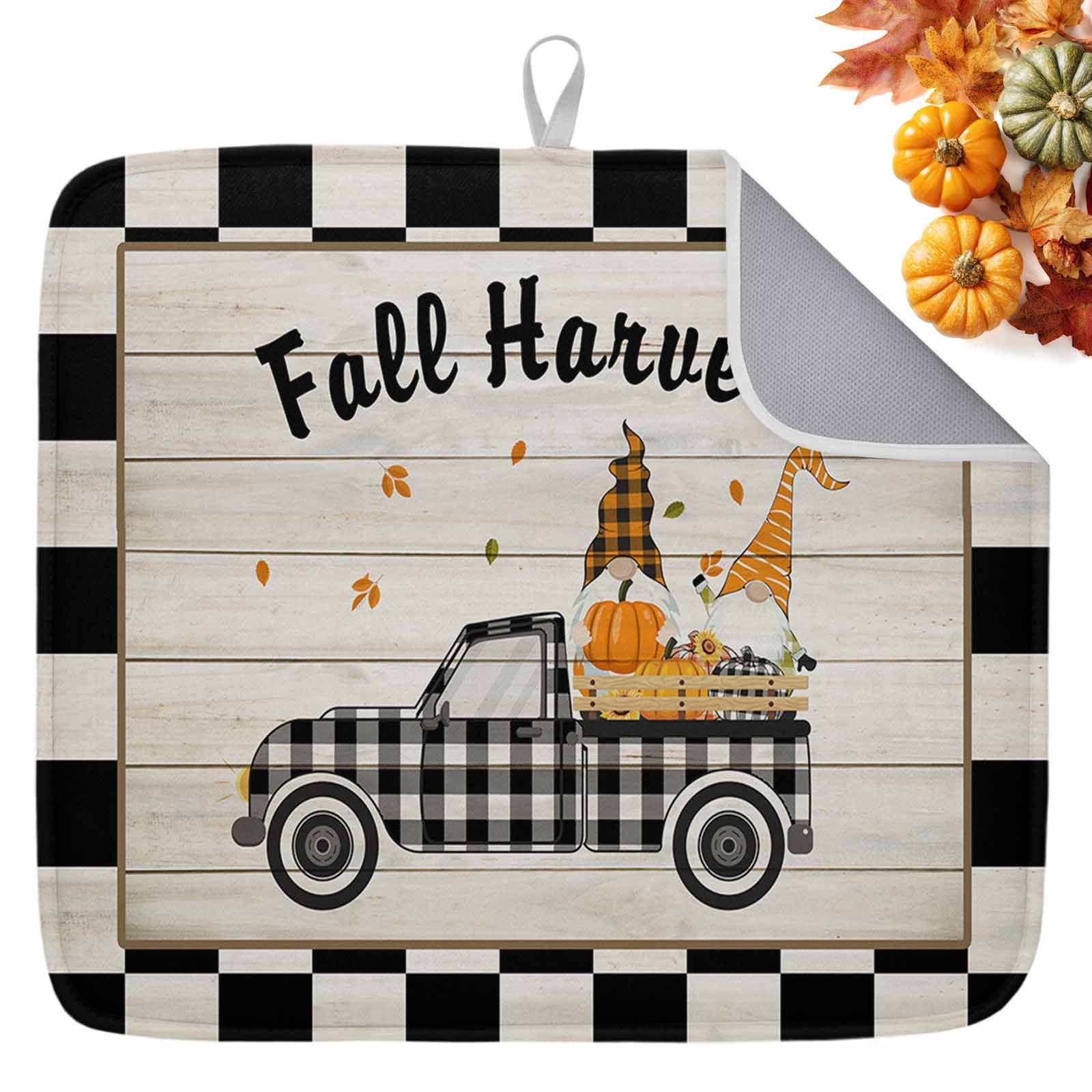 Fall Dish Drying Mat for Kitchen Counter Fall Harvest Pumpkin Truck ...