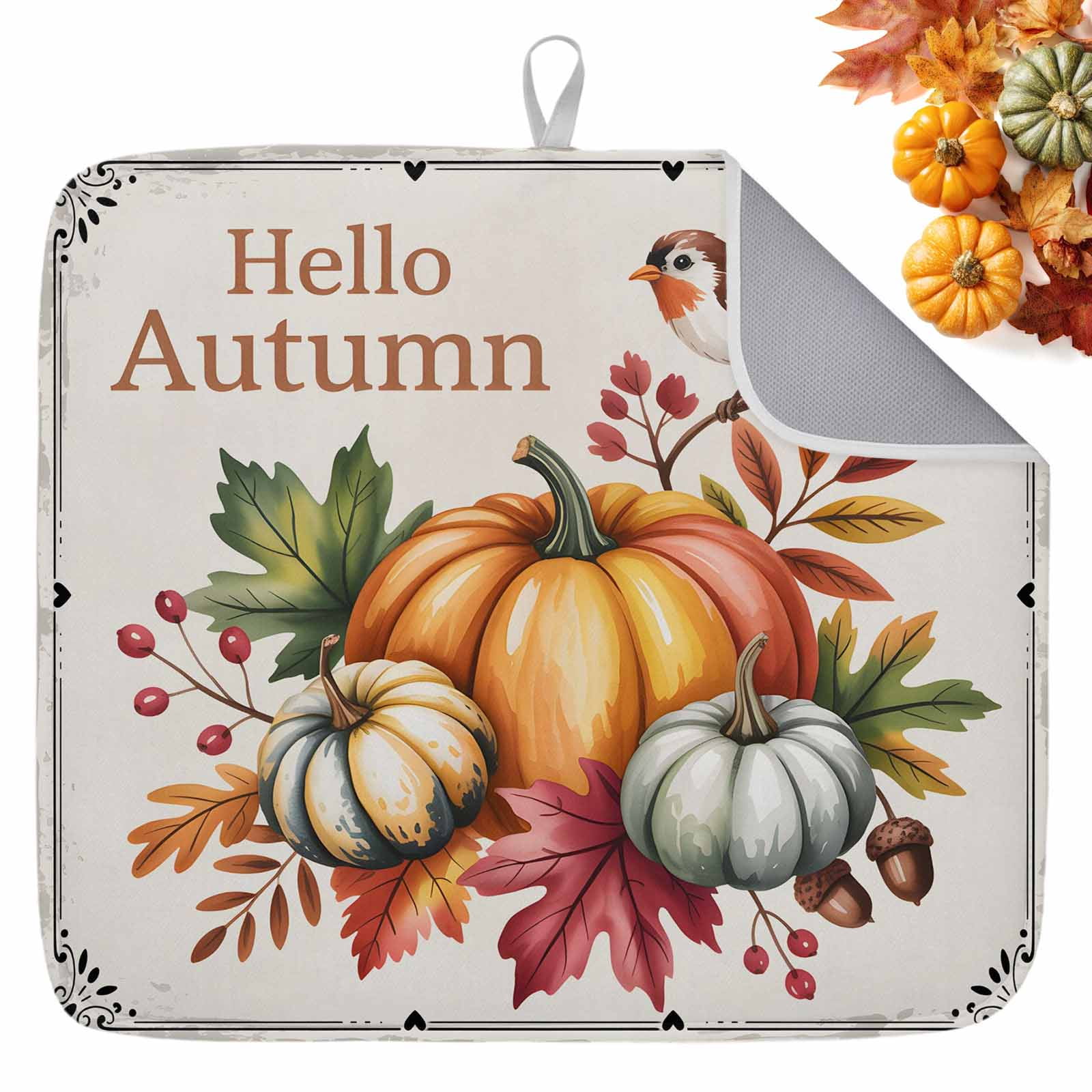 Fall Dish Drying Mat for Kitchen Counter Floral Pumpkin Drying Pad ...