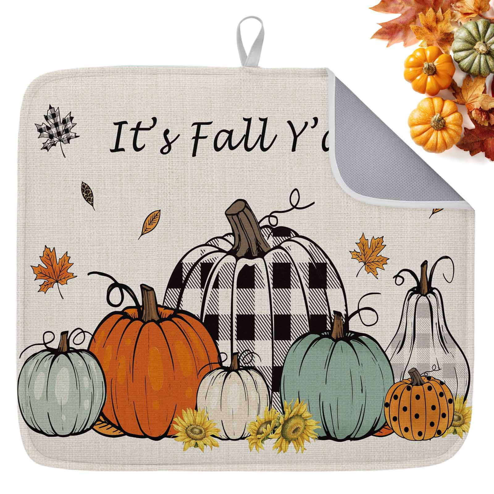 Fall Dish Drying Mat for Kitchen Counter Harvest Pumpkin Drying Pad ...