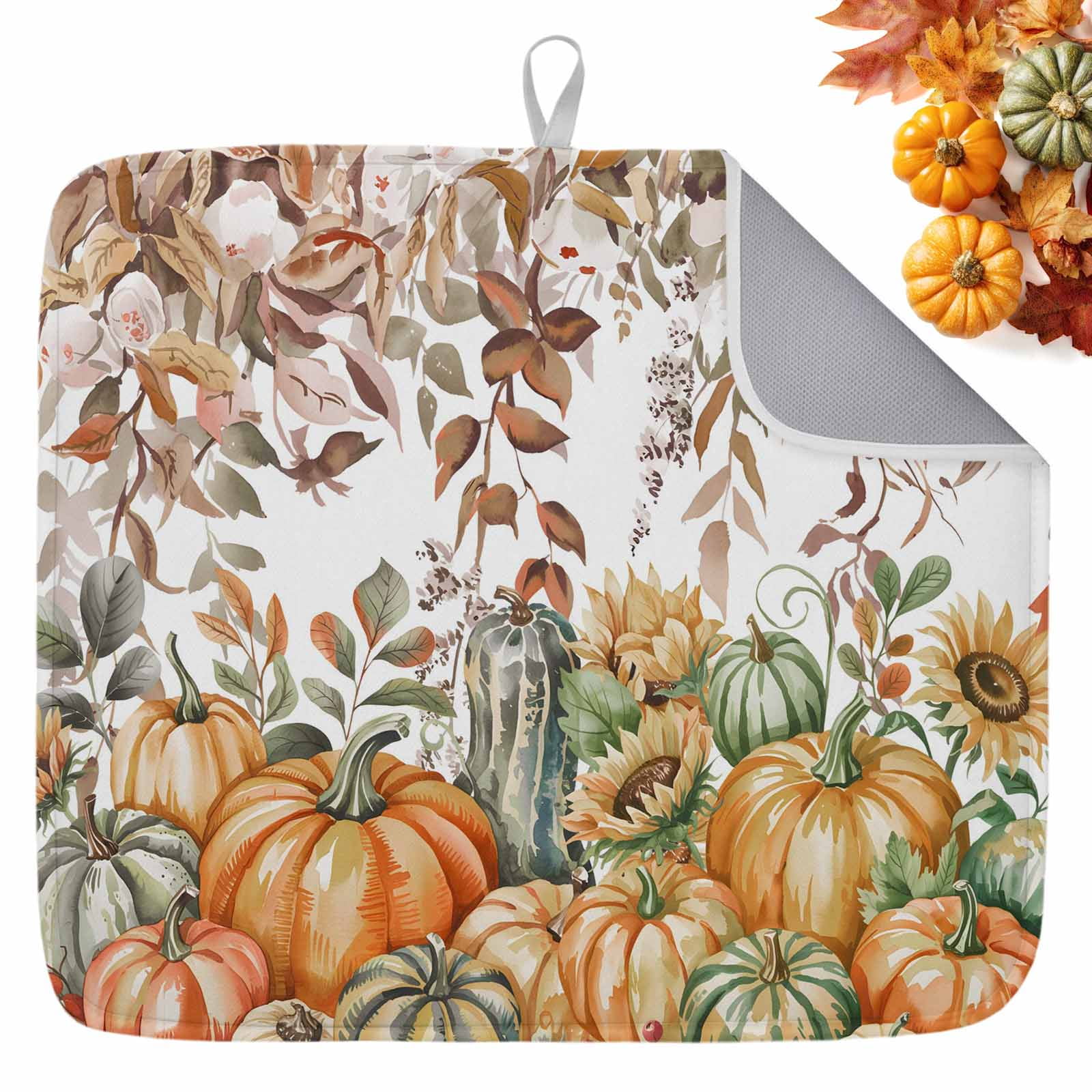 Fall Dish Drying Mat for Kitchen Counter Harvest Pumpkin Drying Pad ...