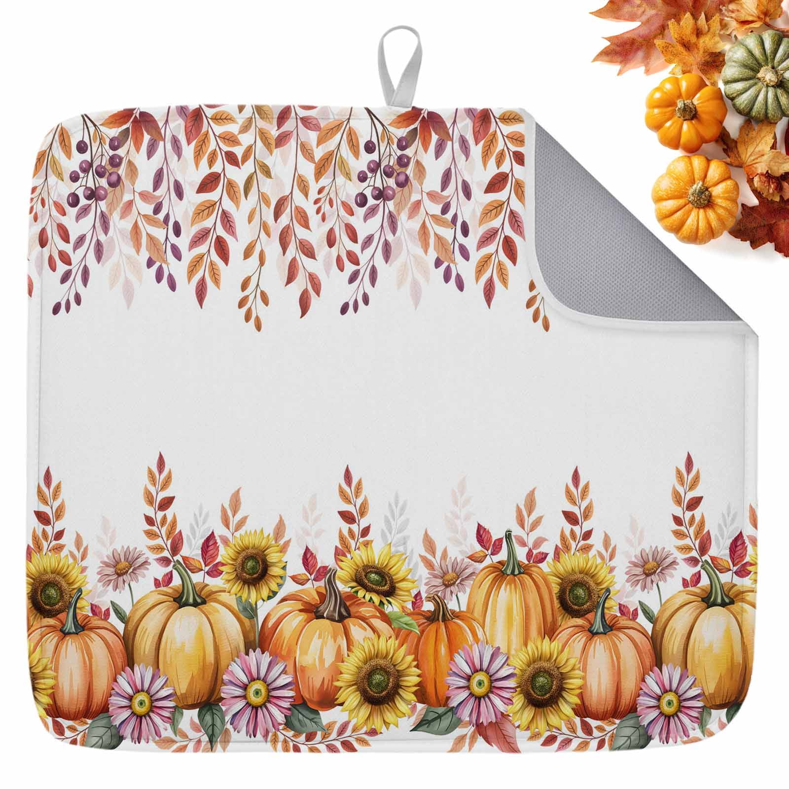 Fall Dish Drying Mat for Kitchen Counter Harvest Pumpkin Drying Pad ...