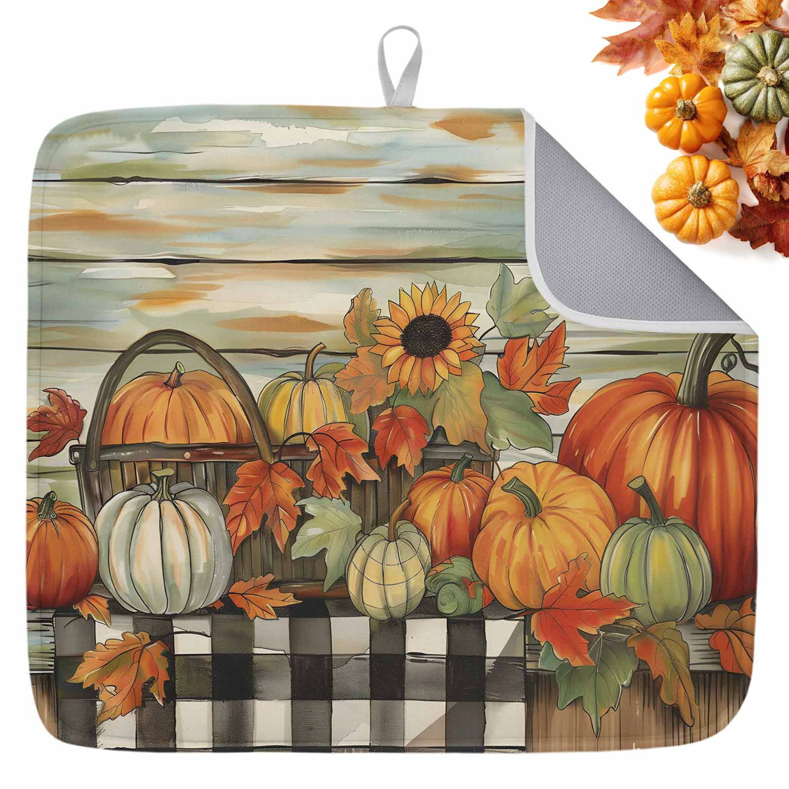 Fall Dish Drying Mat for Kitchen Counter Harvest Pumpkin Drying Pad ...