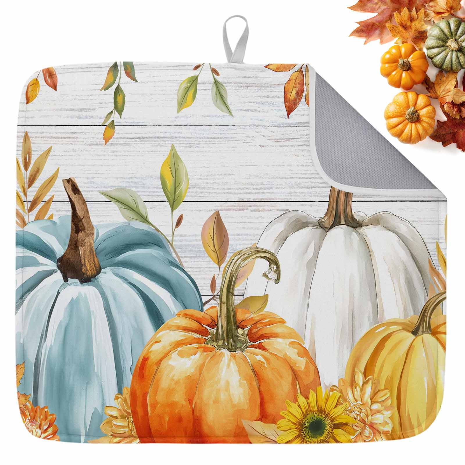 Fall Dish Drying Mat for Kitchen Counter Harvest Pumpkin Drying Pad ...