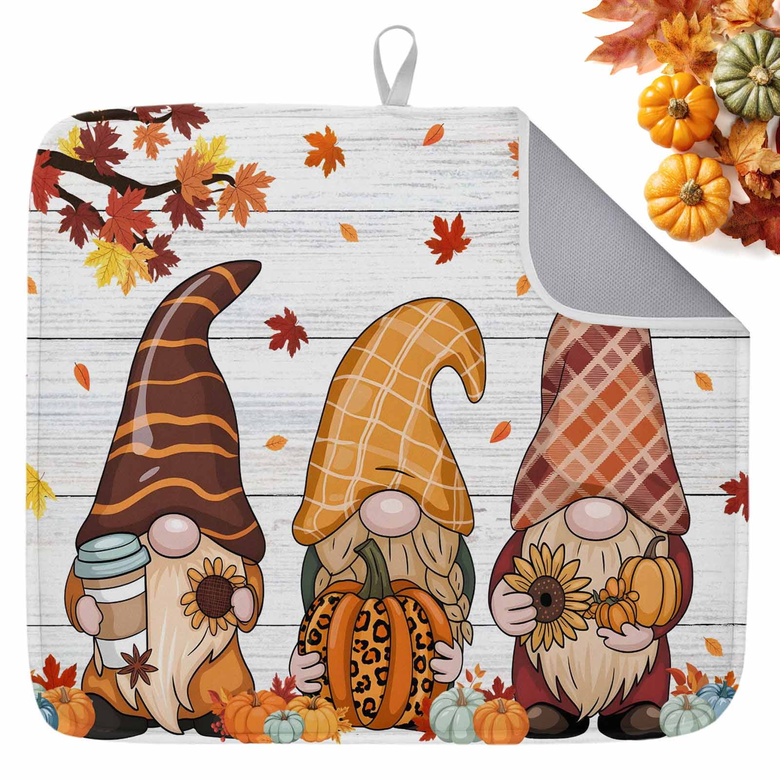 Fall Dish Drying Mat for Kitchen Counter Harvest Pumpkin Gnomes Drying ...
