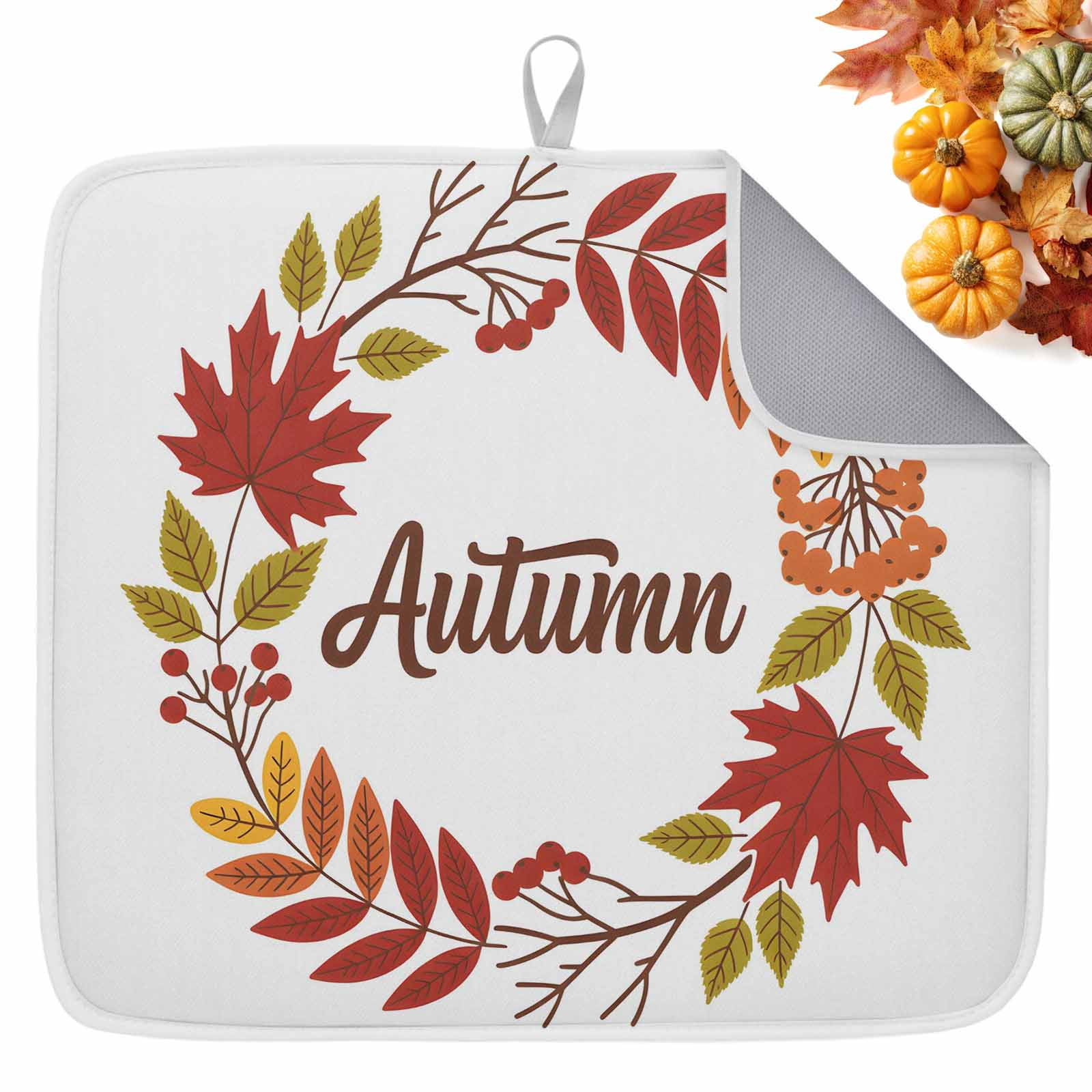 Fall Dish Drying Mat for Kitchen Counter Maple Leaves Wreath Drying Pad ...
