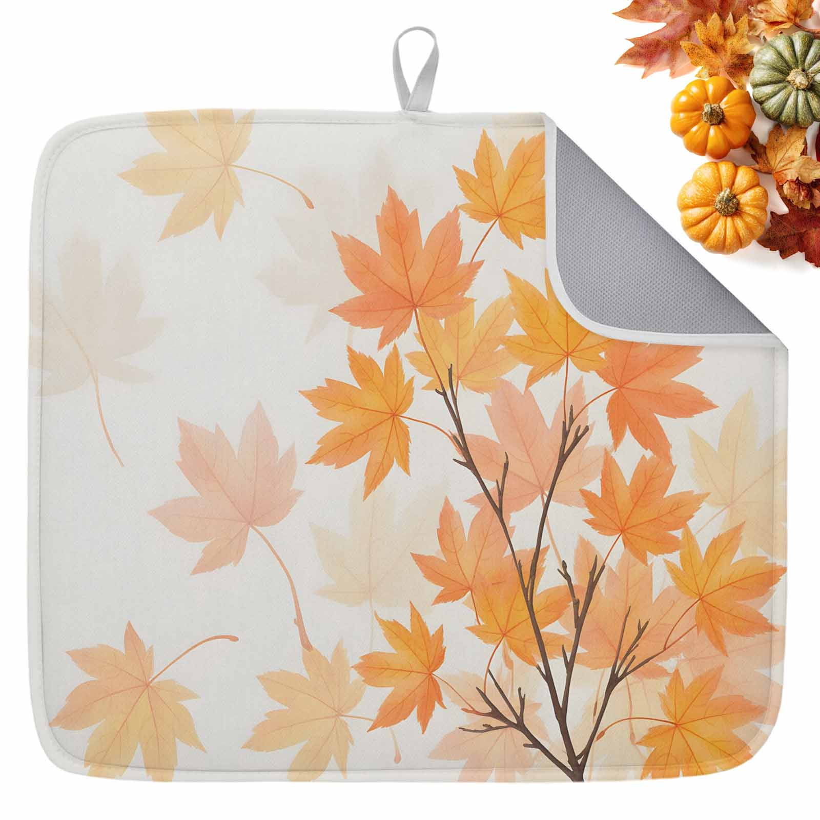 Fall Dish Drying Mat for Kitchen Counter Orange Maple Leaf Drying Pad ...